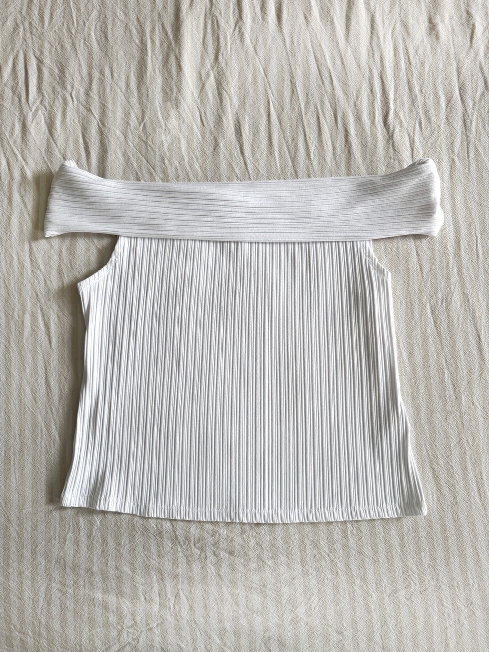 Madewell White Ribbed Off Shoulder Stretch Minimalist Chic Top - Size XL